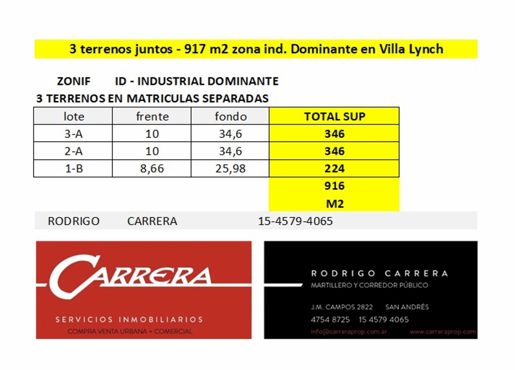 VENTA – 3 lotes total 917m2 - en Villa Lynch, SAN MARTIN BUENOS AIRES