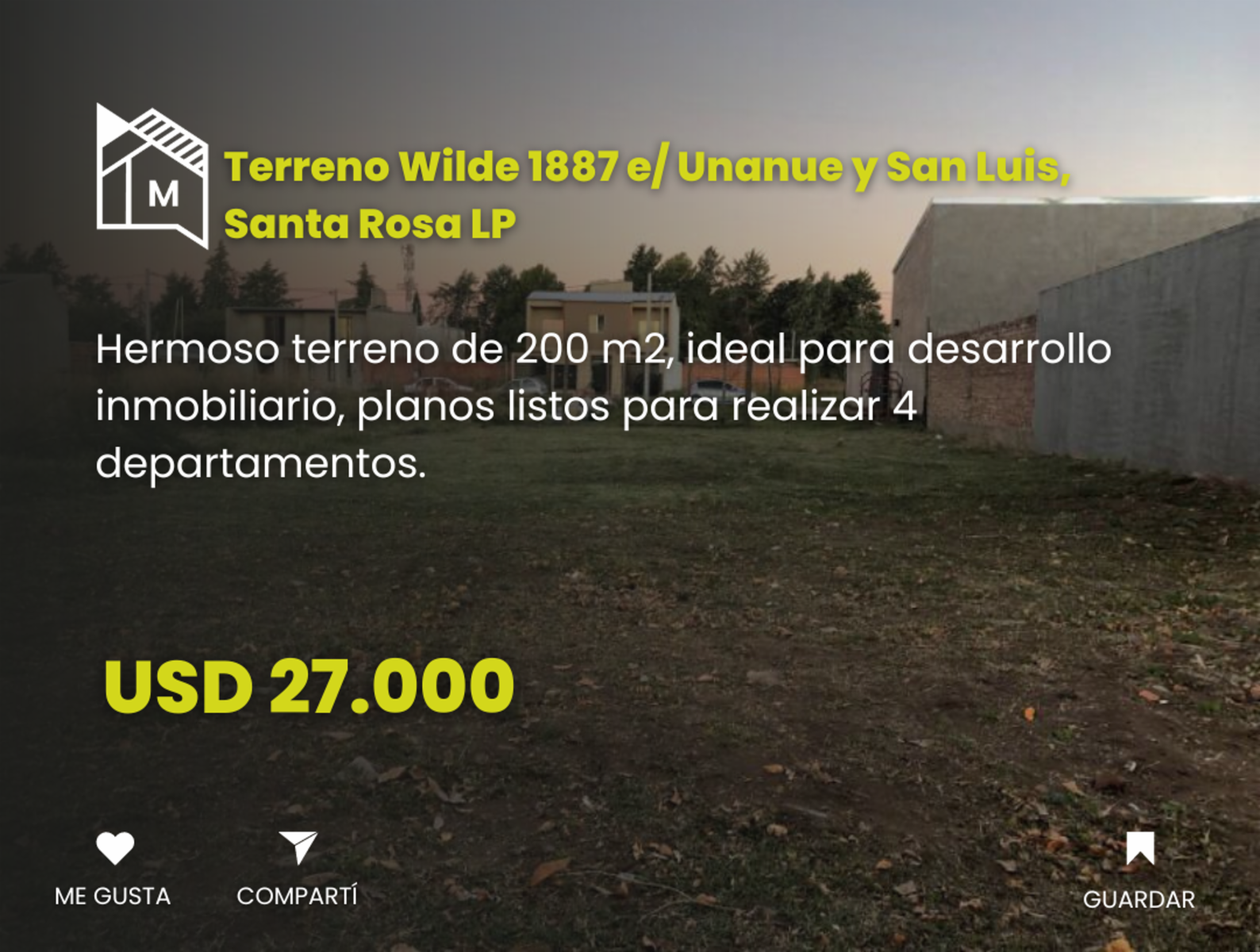Terreno 200 m2 Wilde 1887 e/ Unanue y San Luis, Santa Rosa L