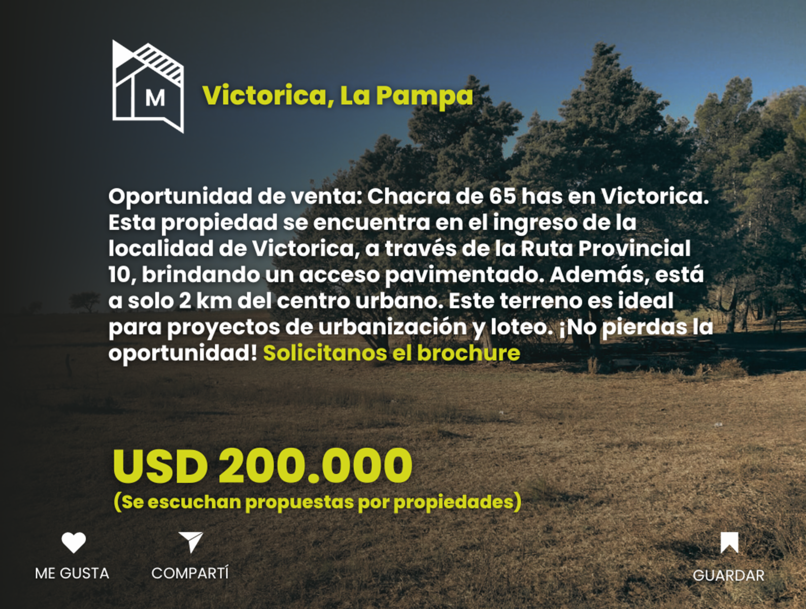 Chacra - 65 ha RP 10 e Ingreso - Victorica - La Pampa