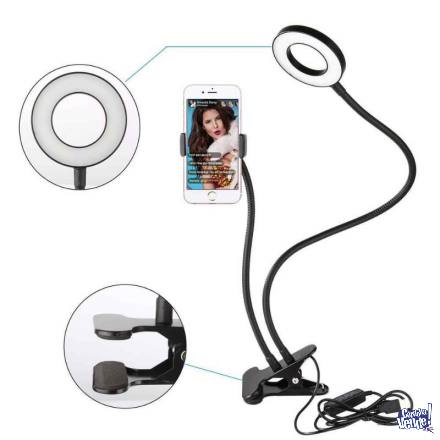Aro luz led selfie celular+soporte brazo flexible clip