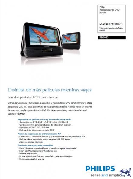 REPRODUCTOR DE DVD PORTÁTIL PHILIPS - PD7013 (LCD 7