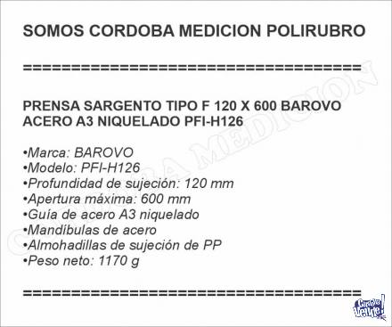PRENSA SARGENTO TIPO F 120 X 600 BAROVO ACERO A3 NIQUELADO
