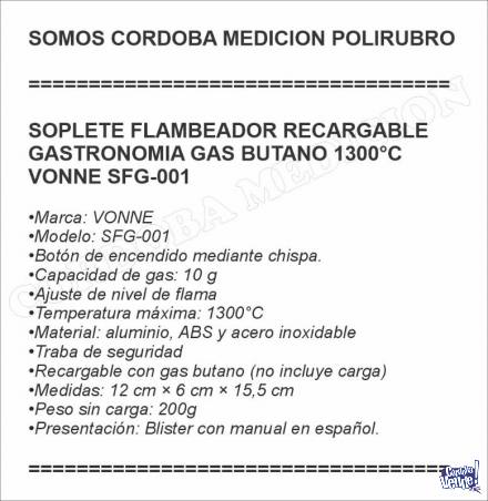 SOPLETE FLAMBEADOR RECARGABLE GASTRONOMIA GAS BUTANO 1300°C