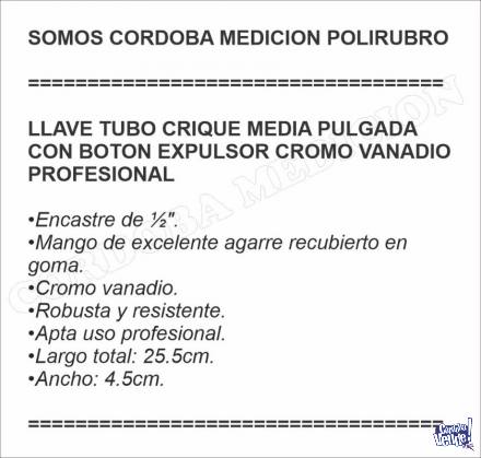 LLAVE TUBO CRIQUE MEDIA PULGADA CON BOTON EXPULSOR CROMO VAN