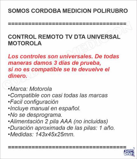 CONTROL REMOTO TV DTA UNIVERSAL MOTOROLA