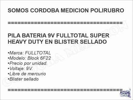 PILA BATERIA 9V FULLTOTAL SUPER HEAVY DUTY EN BLISTER SELLAD