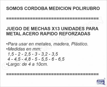 JUEGO DE MECHAS X13 UNIDADES PARA METAL ACERO RAPIDO REFORZA