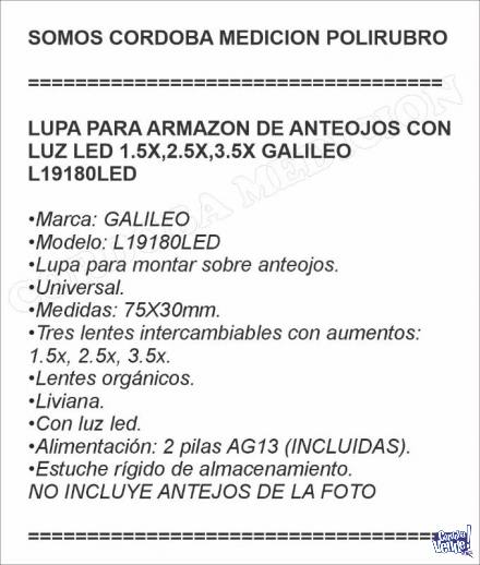 LUPA PARA ARMAZON DE ANTEOJOS CON LUZ LED 1.5X,2.5X,3.5X GAL