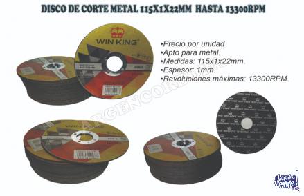 DISCO DE CORTE METAL 115X1X22MM  HASTA 13300RPM
