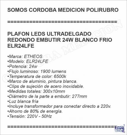PLAFON LEDS ULTRADELGADO REDONDO EMBUTIR 24W BLANCO FRIO ELR