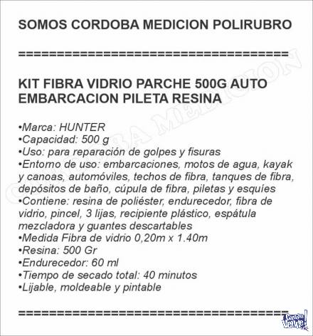 KIT FIBRA VIDRIO PARCHE 500G AUTO EMBARCACION PILETA RESINA