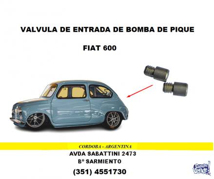 VALVULA DE ENTRADA BOMBA PIQUE CARBURADOR FIAT 600