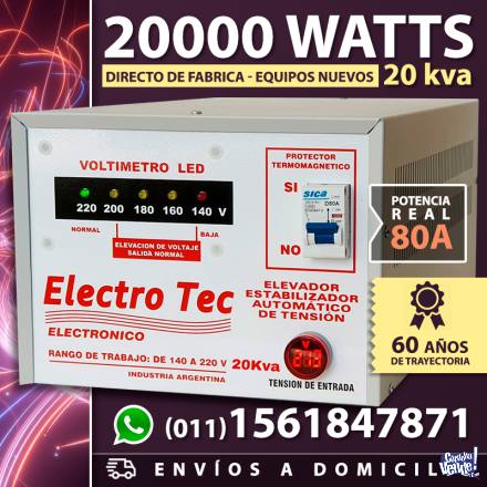 Elevador estabilizador automático de tensión 20Kva o 20000 en Argentina Vende