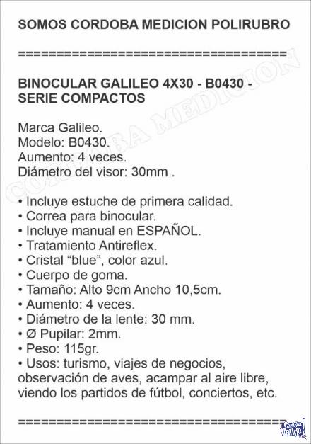 BINOCULAR GALILEO 4X30 - B0430 - SERIE COMPACTOS