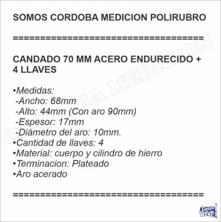 CANDADO 70 MM ACERO ENDURECIDO + 4 LLAVES