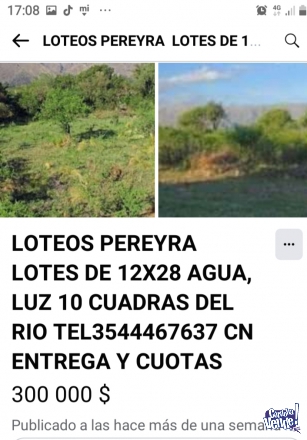 Loteos PEREYRA tras las sierras pegado Villa Dolores agua luz tel.3544467637 JULIO en Argentina Vende