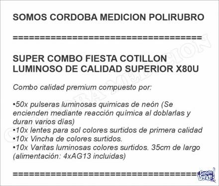 SUPER COMBO FIESTA COTILLON LUMINOSO DE CALIDAD SUPERIOR X80