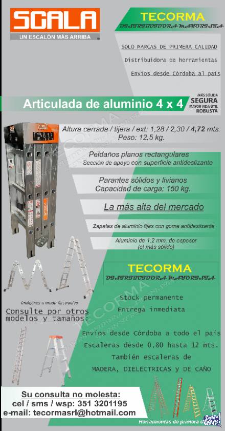 Escalera Articulada plegable ALUMINIO 4,72 mts. 4x4 - SCALA en Argentina Vende