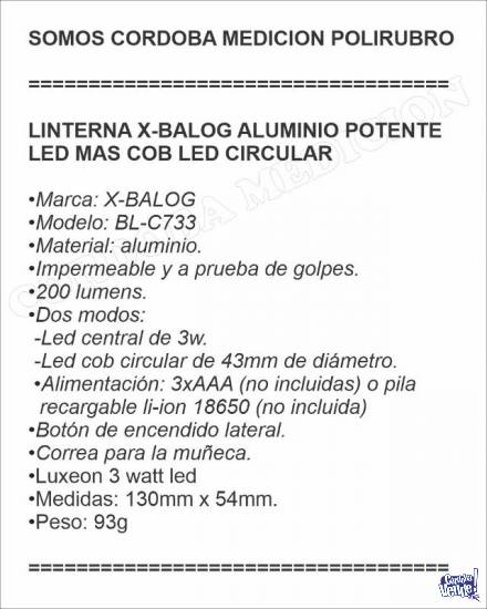LINTERNA X-BALOG ALUMINIO POTENTE LED MAS COB LED CIRCULAR