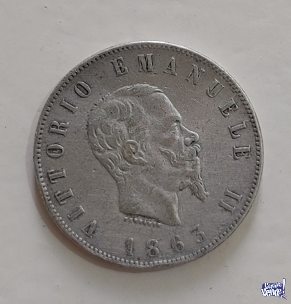 Moneda antigua italiana de plata 835  - 1863