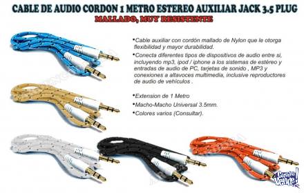CABLE DE AUDIO CORDON 1 METRO ESTEREO AUXILIAR JACK 3.5 PLUG
