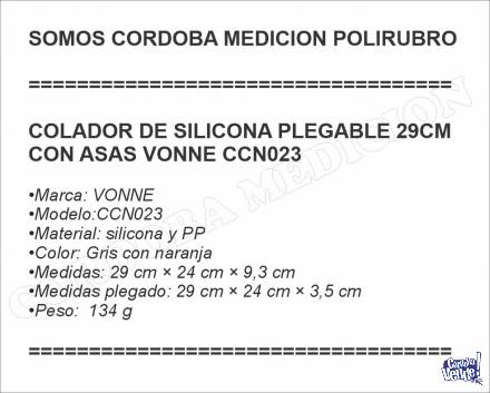 COLADOR DE SILICONA PLEGABLE 29CM CON ASAS VONNE CCN023