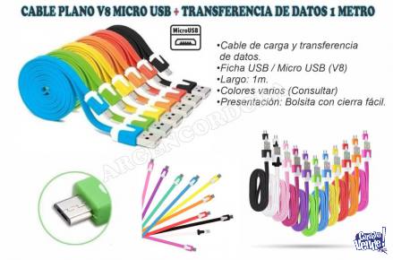 CABLE PLANO V8 MICRO USB + TRANSFERENCIA DE DATOS 1 METRO