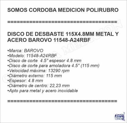 DISCO DE DESBASTE 115X4.8MM METAL Y ACERO BAROVO
