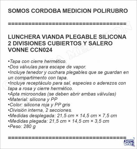 LUNCHERA VIANDA PLEGABLE SILICONA 2 DIVISIONES CUBIERTOS Y S