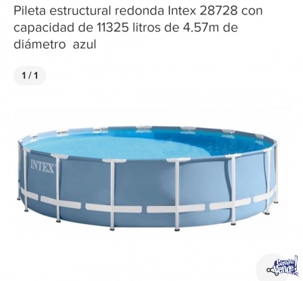 Pileta Redonda 457x84cm+accesorios.Estructural redonda Intex 28728 con capacidad de 11325 litros. 