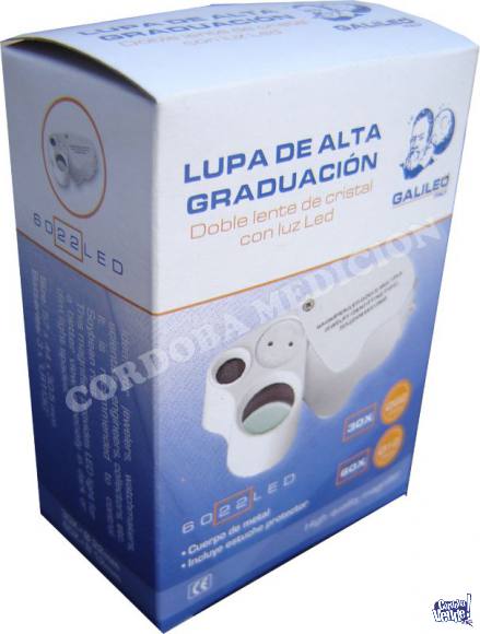 LUPA DE ALTA GRADUACION DOBLE LENTE CRISTAL LUZ LED 30X 60X 