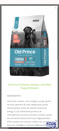 Old Prince cachorros cordero y arroz x 15 kilos $9300