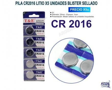 PILA CR2016 LITIO T&E X5 UNIDADES BLISTER SELLADO