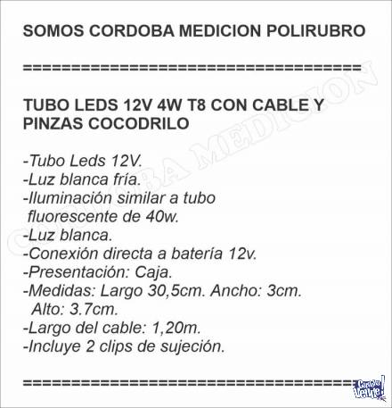 TUBO LEDS 12V 4W T8 CON CABLE Y PINZAS COCODRILO
