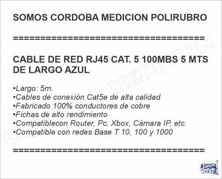 CABLE DE RED RJ45 CAT. 5 100MBS 5 MTS DE LARGO AZUL