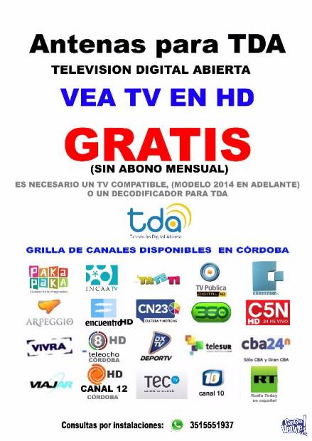 INSTALACIÓN DE ANTENA DIGITAL HD PARA TDA en Argentina Vende