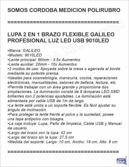 LUPA 2 EN 1 BRAZO FLEXIBLE GALILEO PROFESIONAL LUZ LED USB 9