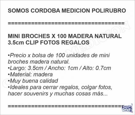MINI BROCHES X 100 MADERA NATURAL 3.5cm CLIP FOTOS REGALOS