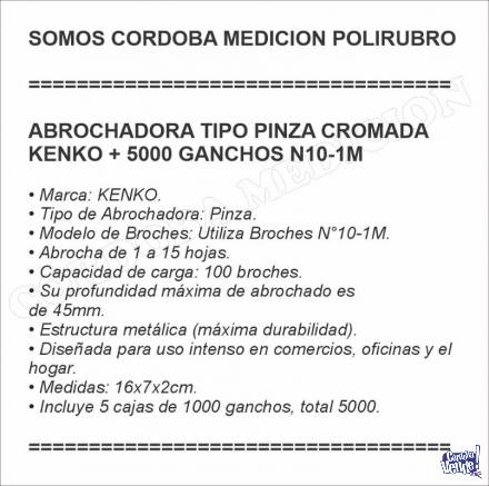 ABROCHADORA TIPO PINZA CROMADA KENKO + 5000 GANCHOS N10-1M