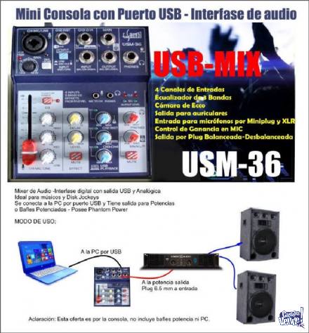 E-sound Usm-36 Mixer Con Interface De Audio/placa Grabacion