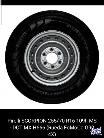Pirelli SCORPION 255/70 R16 109h MS - DOT MX H666 (Rueda FoMoCo G90 4X) $35000