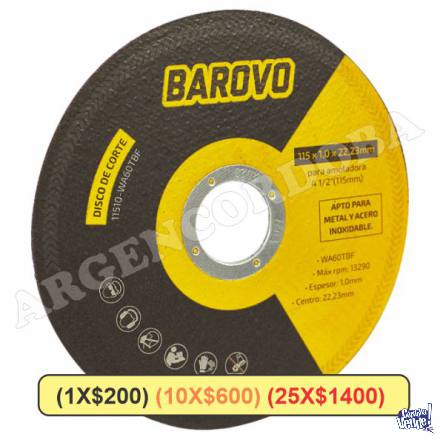 DISCO DE CORTE 115X1MM METAL Y ACERO INOX. BAROVO
