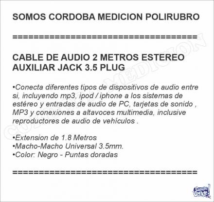 CABLE DE AUDIO 1.8 METROS ESTEREO AUXILIAR JACK 3.5 PLUG