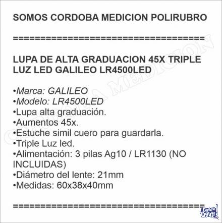 LUPA DE ALTA GRADUACION 45X TRIPLE LUZ LED GALILEO LR4500LED