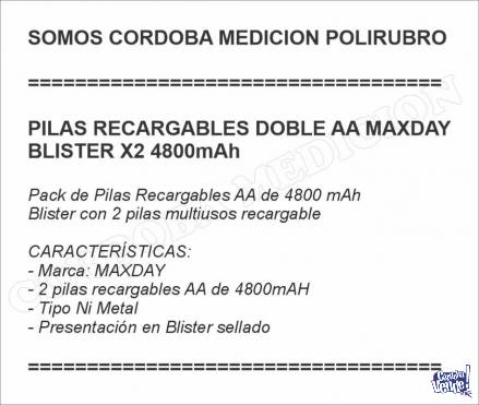 PILAS RECARGABLES DOBLE AA MAXDAY BLISTER X2 4800mAh