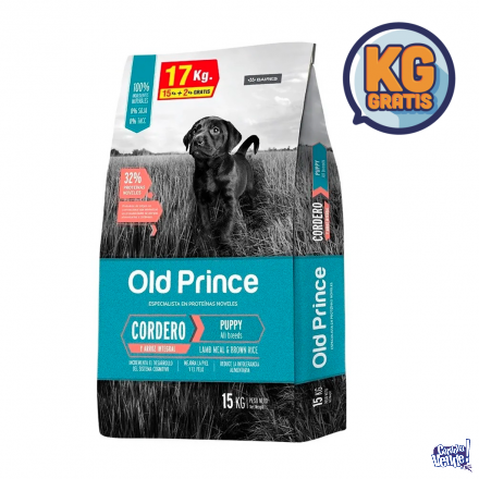 Old Prince cachorros cordero y arroz x 15 kgrs más 2 kilos GRATIS