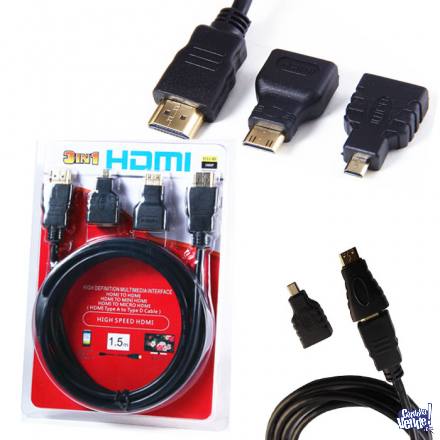 Combo Hdmi Kit Cable + Adaptadores Hdmi A Mini Y Micro Hdm