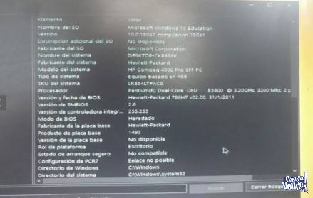 Cpu Hp Compaq 4000 Ssf Win 10 Disco 160gb Ram2gb