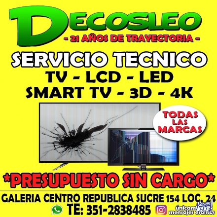 Servicio técnico de Televisores Leds LCD DECOSLEO