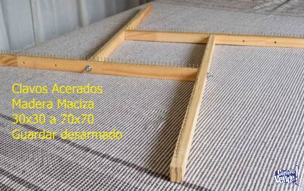 Telar bastidor de madera con clavos, regulable, 70x70
